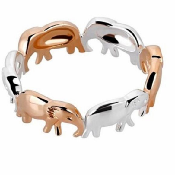 Silver & Gold Elephant Eternity Band Ring - Picture 2 of 5